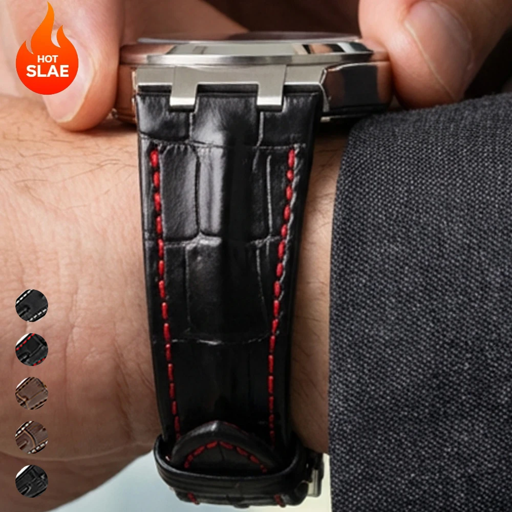 28MM Luxus-Uhrenarmband aus Rindsleder für AP-Serie 15710 15703 15706 26470 26471 26474 Weiches 28mm Uhrenarmband mit Faltschließe