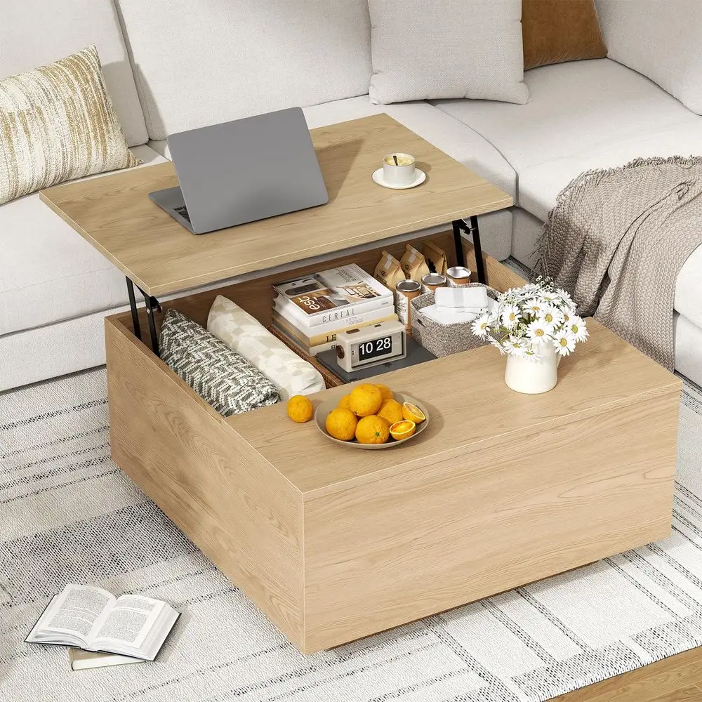 

Lift Top Coffee Table, Wood Square Coffee Table with Storage, Farmhouse Coffee Tables with Hidden Storage Compartment, Center T