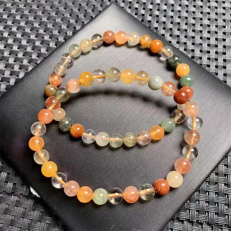 6MM Natural Colored Rutilated Quartz Bracelet Fashion Crystal Quartz Gemstone Jewelry Reiki Healing Gift For Women 1pcs