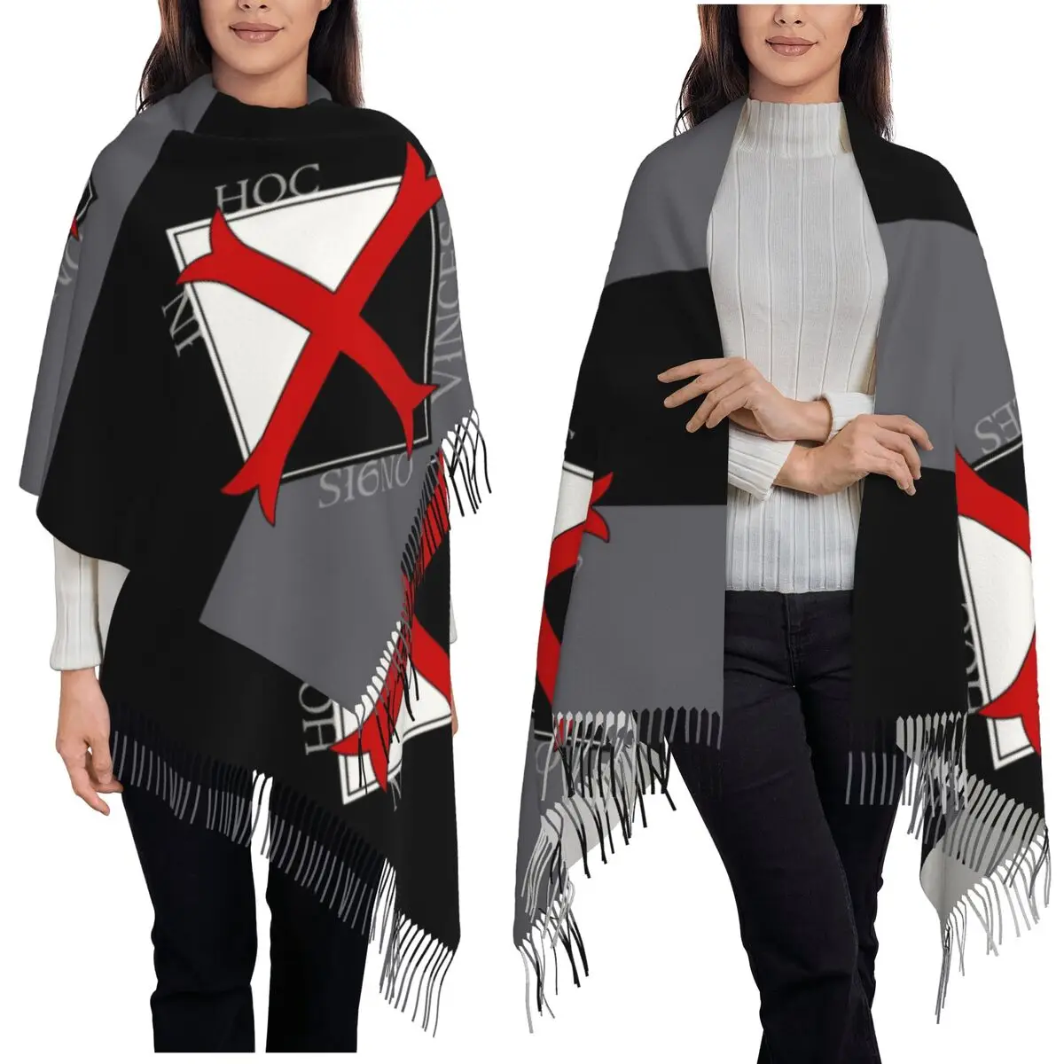 

Шарф рыцарей тамплиеров, шарфы с кисточками, женские мягкие теплые шали и накидки, большая осенне-зимняя шаль