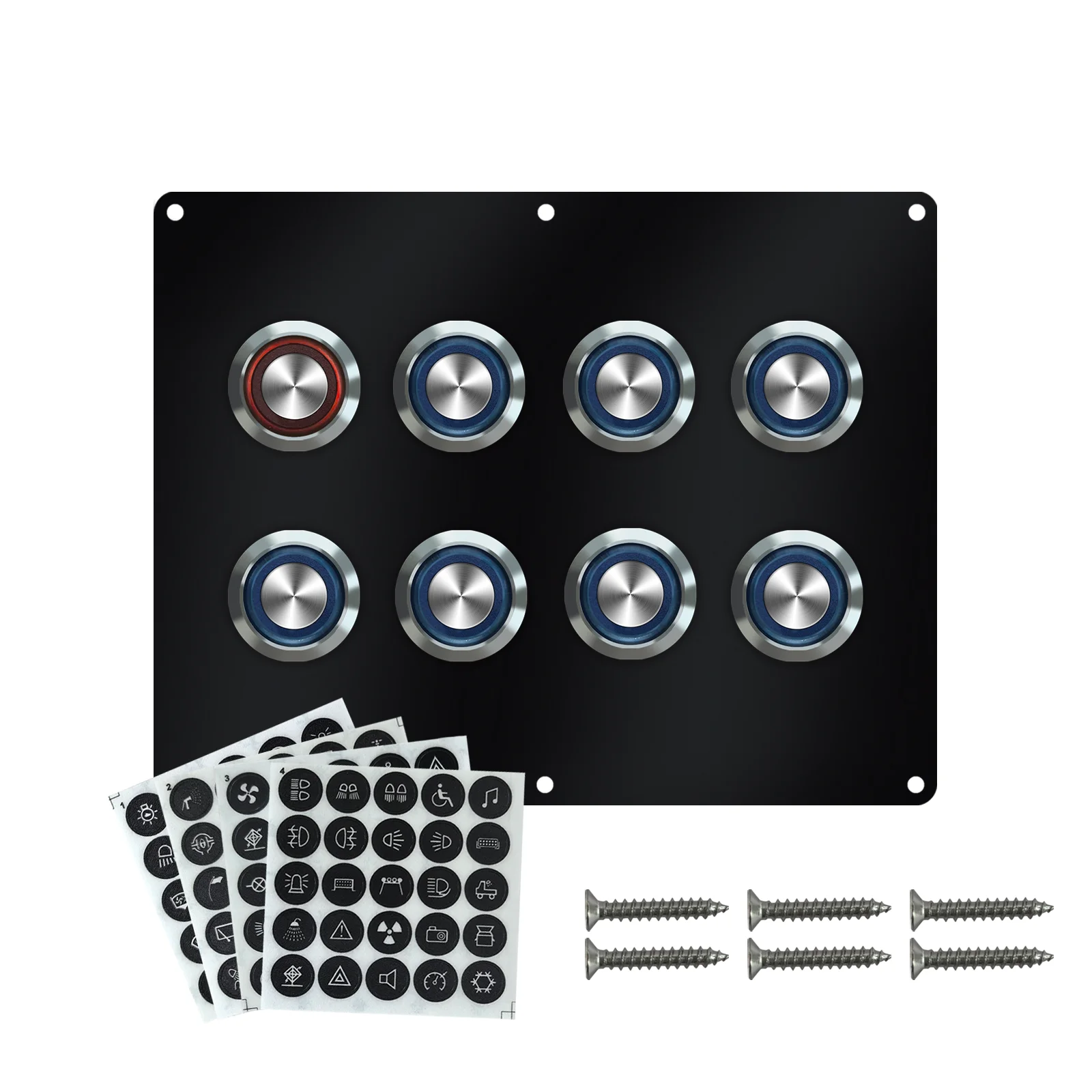 6/8/10/12/16 Gang Push Switch Panel 12V/24V LED Stainless Steel Button Waterproof for RV, Boat, Campervan, Racing Car GPS DRL