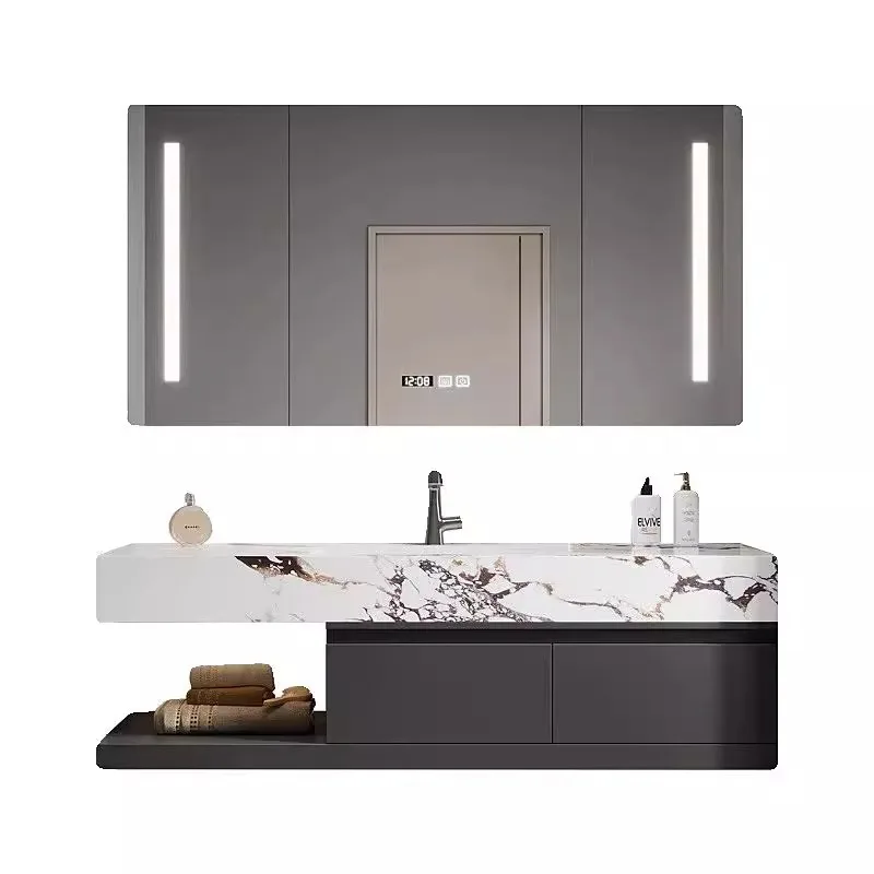 

Modern simple rock slab ceramic seamless integrated basin bathroom cabinet combination bathroom washbasin washbasin bathroom