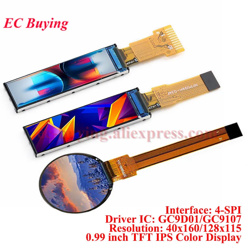 

0.99 inch IPS TFT LCD Display Module 0.99'' Round Screen 40x160/128x115 GC9D01/GC9107 Driver SPI Serial Interface 10Pin/12Pin