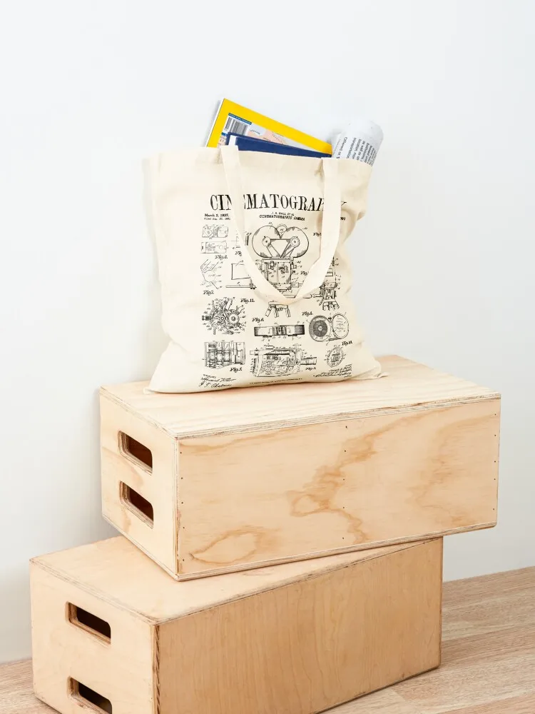 Cinematography Movie Film Camera Vintage Patent Print Tote Bag Canvas shoulder bag shoping bag personalized tote