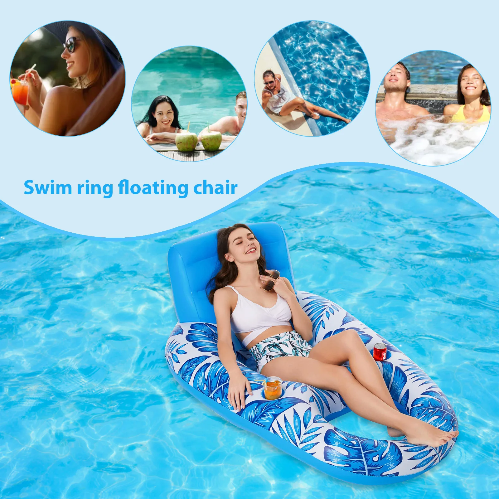 Aufblasbarer Pool-Schwimmstuhl, multifunktionaler Schwimmring-Schwimmstuhl, tragbar, faltbar, für Erwachsene, Schwimmbad-Zubehör