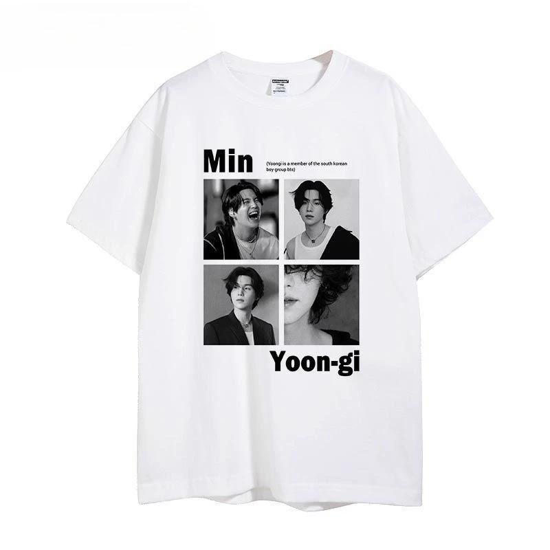 Kpop Suga Yoongi BTS Korea Idol Fan Magazine Vintage Retro Edgy Cool Graphic Art Print Oversized Short Sleeve Streetwear Top