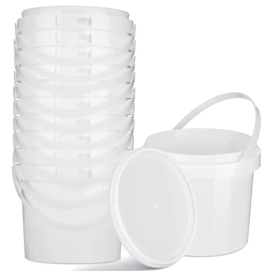 

10 Pack White Plastic Bucket with Handle and Lid Food Storage Bucket Containers All Purpose Pail for Multipurpose Paint Water Ar