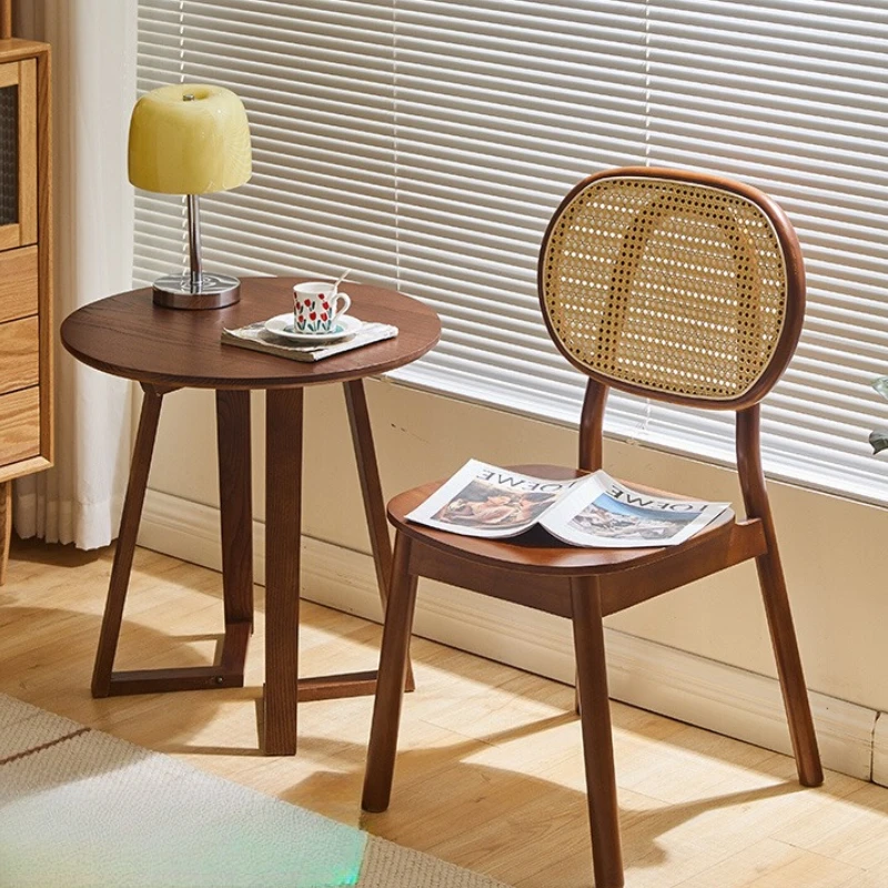 

Scandinavian Retro Woven Rattan Chairs Solid Wood Dining Desk Seat Japanese Dining Room Furniture Household Kitchen Chair