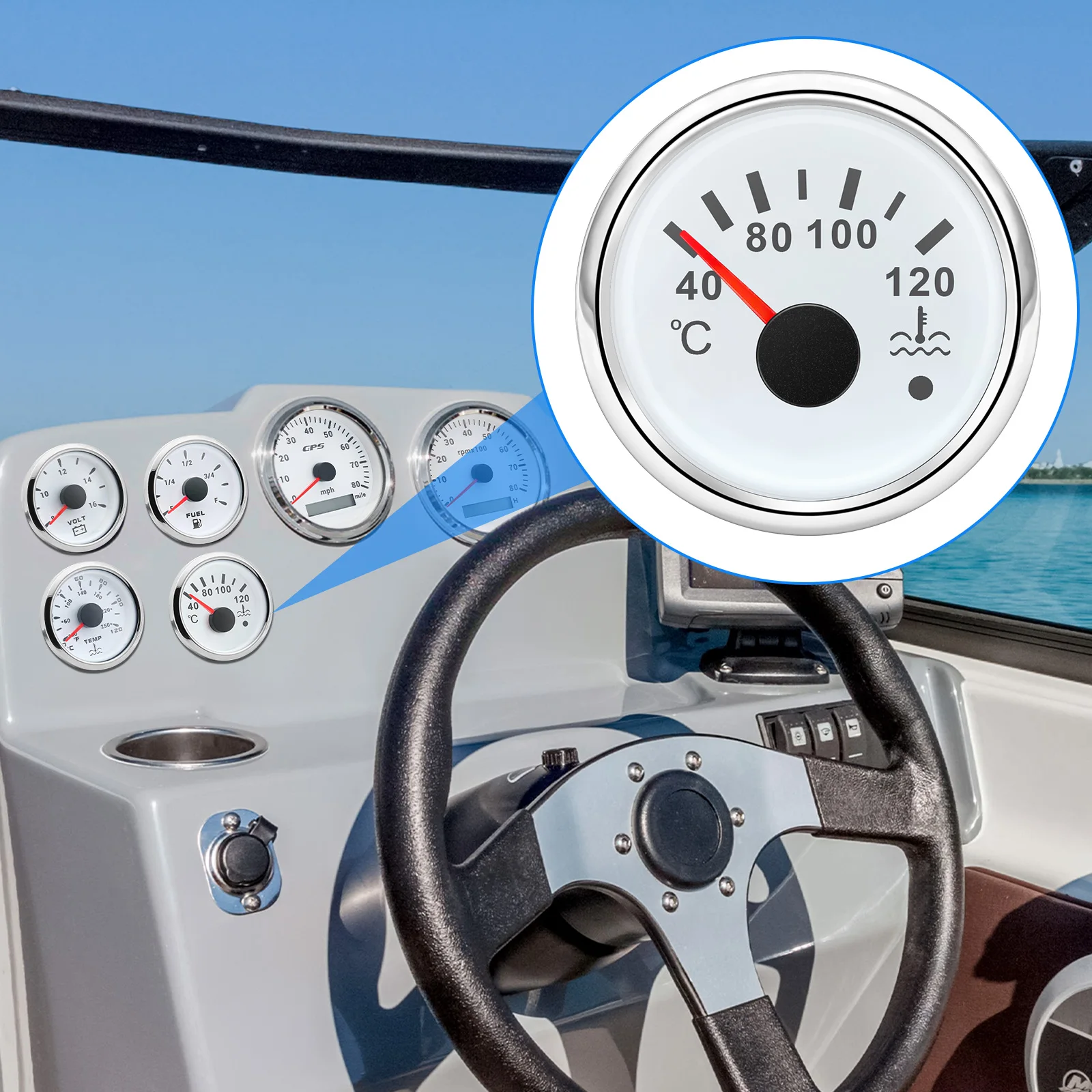 40-120℃ Water Temperature Gauge with Alarm 7 Color LED 52mm Water Temp Meter Indicator Car Boat Yacht Waterproof 12V24V custom - view 4