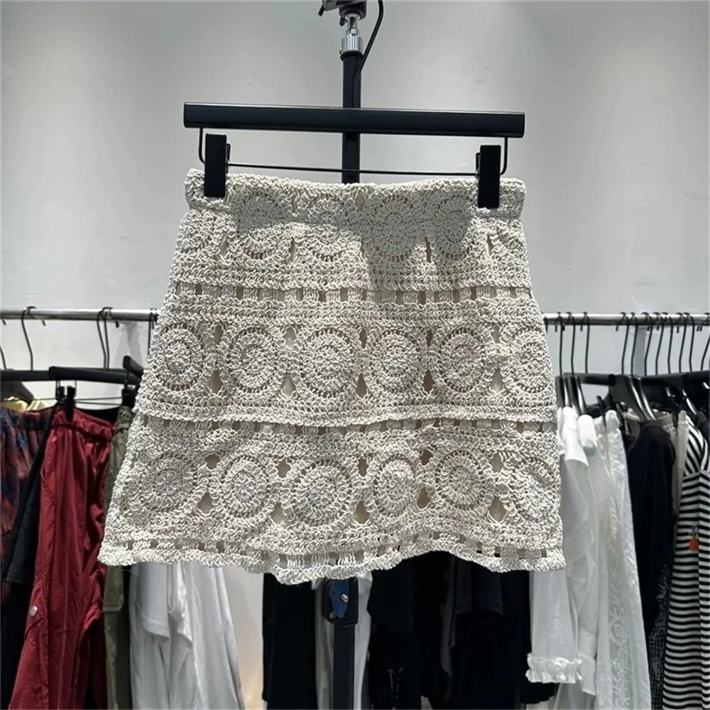 

Korean Style Crochet Mini Skirt Women Spring Summer Hollow Out Skirt New Fashion Versatile Woven Knitted A-Line Skirt
