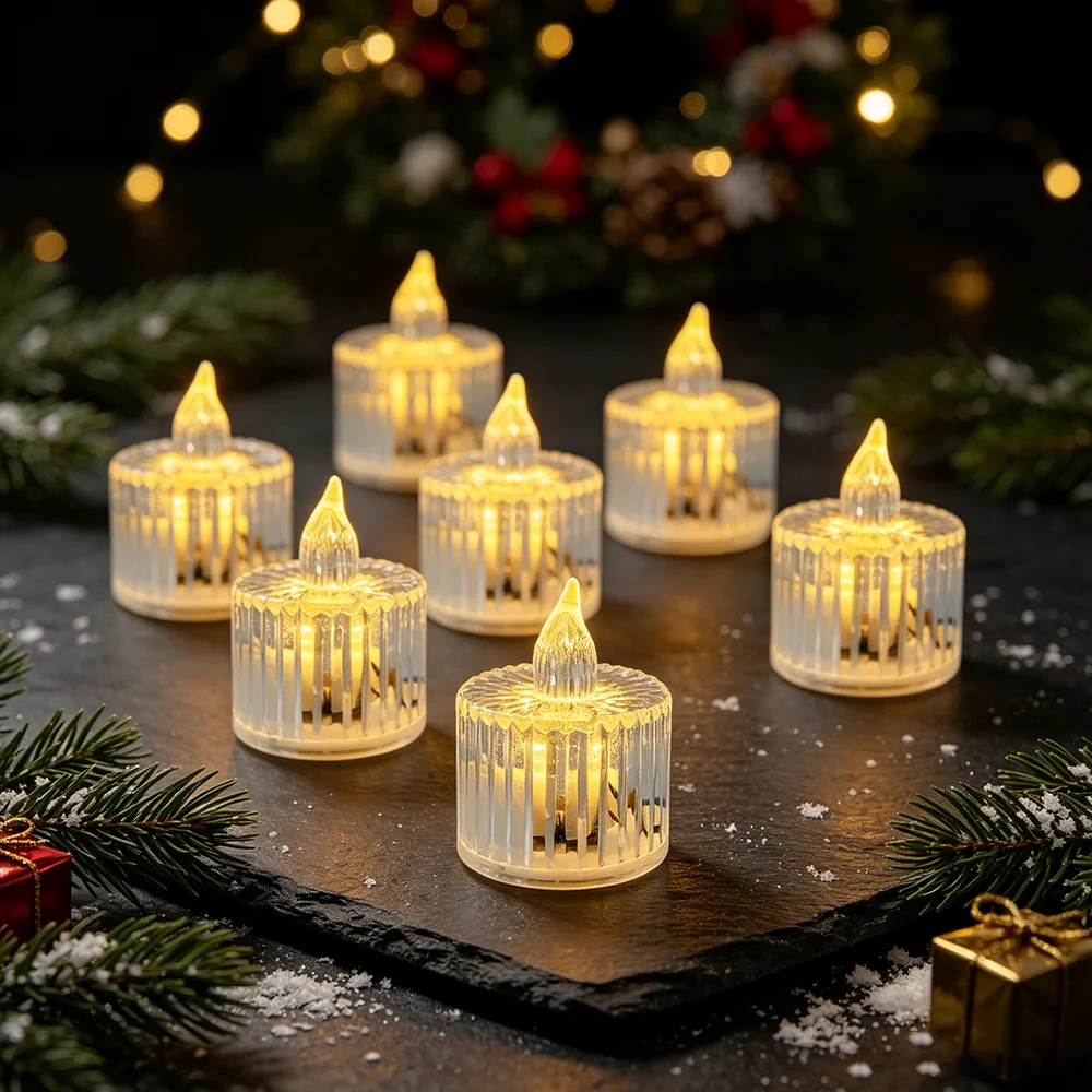 6pcs/set LED Simulated Tea Wax Lamp, Warm White Light Always on, Christmas Party, Wedding, Home, Desktop Bedroom Soft Decoration
