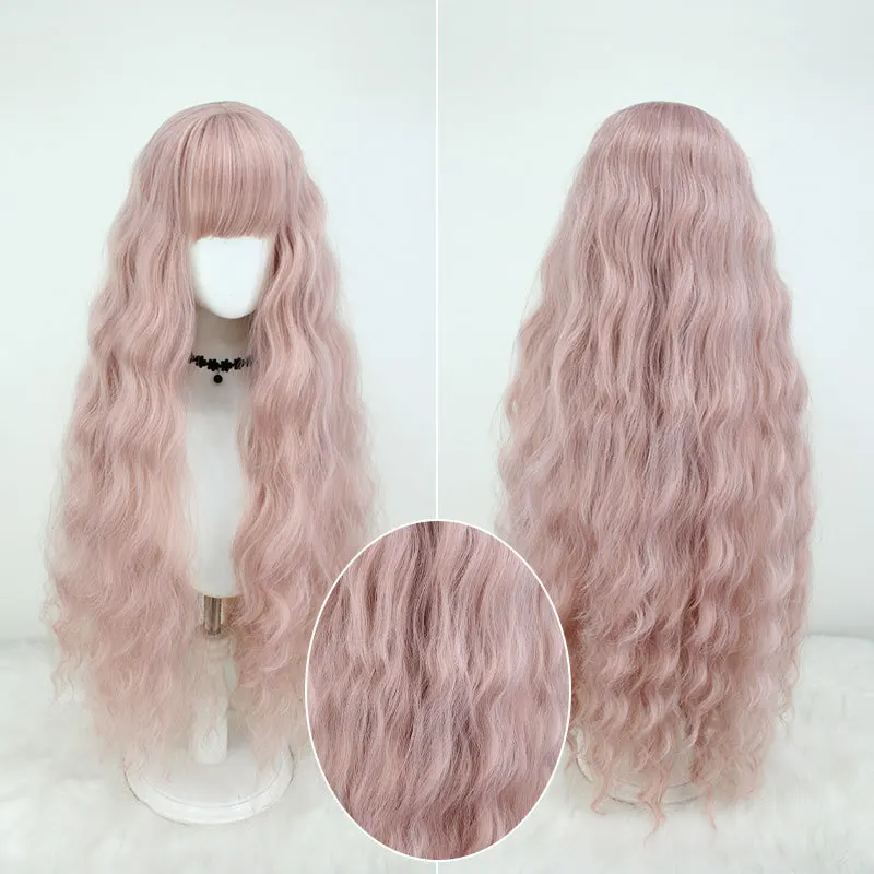 1 sztuka peruki cosplay dla kobiet, pełna peruka różowa, bardzo długie falowane włosy...