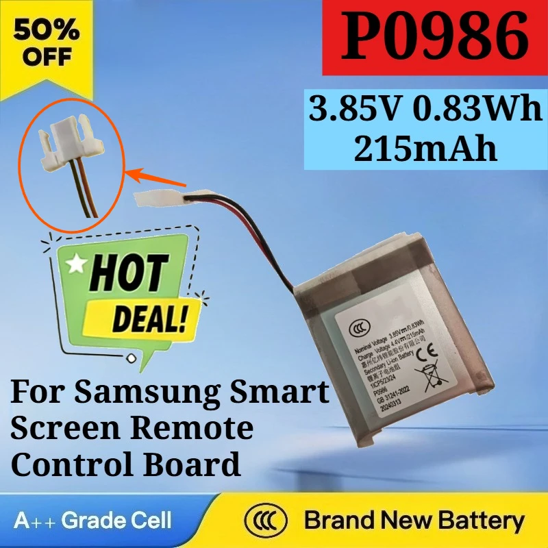 

3.85V 0.83Wh 215mAh P0986 Battery for Samsung Smart Screen Remote Control Board RMCSPB1TP1 BP59-00150A BN59-01357 High Quality
