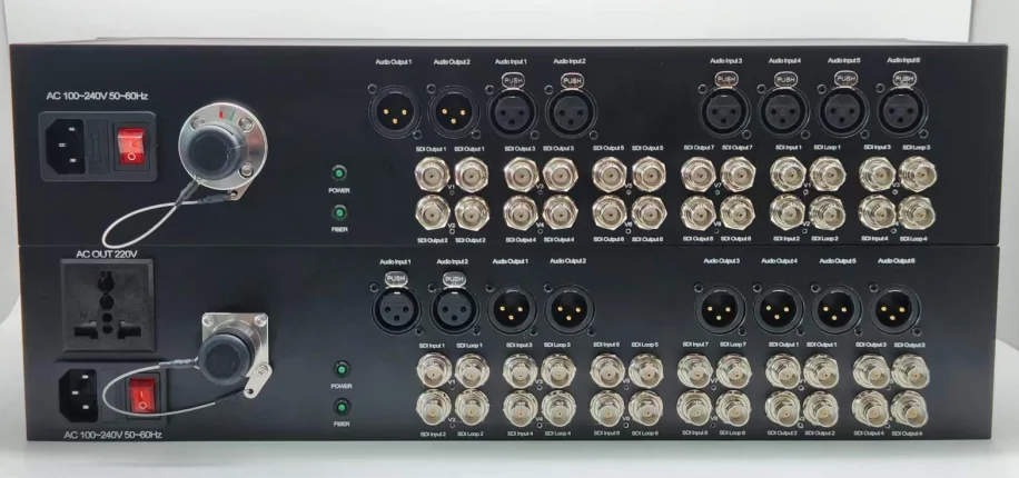 3G SDI أكثر من الألياف معدد SMPTE 3K93C 200 متر دعم الطاقة xlr الصوت الألياف البصرية محول جهاز ريسيفر استقبال وإرسال