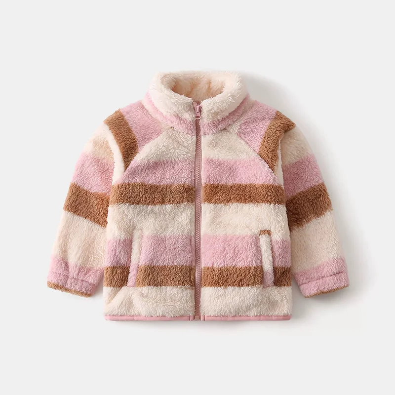 Kids New Printed Lamb Fleece Warm Jacket Autumn Winter 2-8 Years Boys Girls Stand Collar Patchwork Zipper Outerwear  Yk129