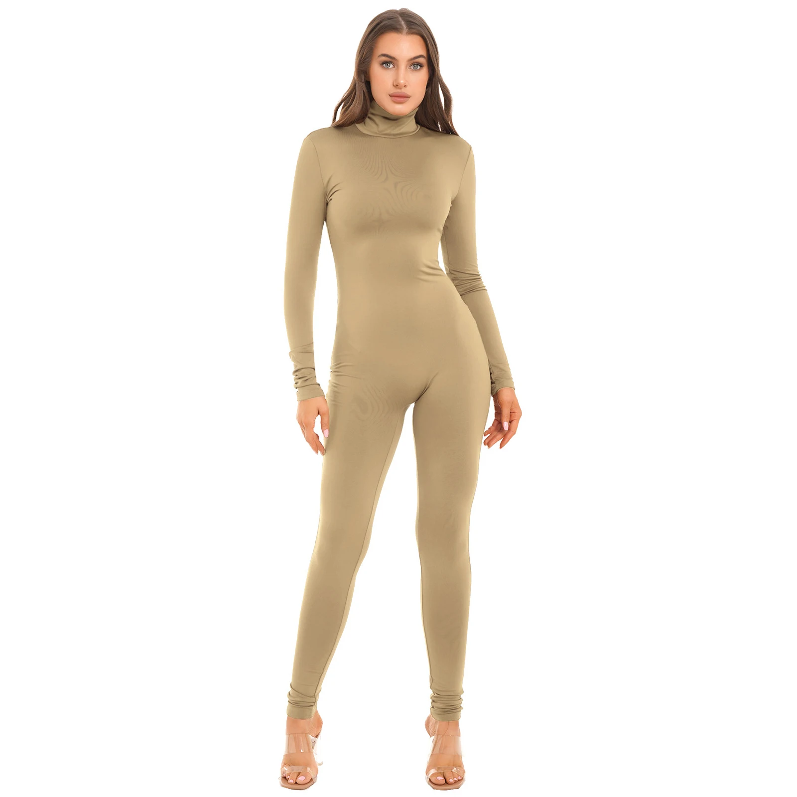 Women Ballet Leotard High Collar Long Sleeves Stretchy Gymnastics Jumpsuit for Woman Femme Gym Yoga Fitness Workout Bodysuit