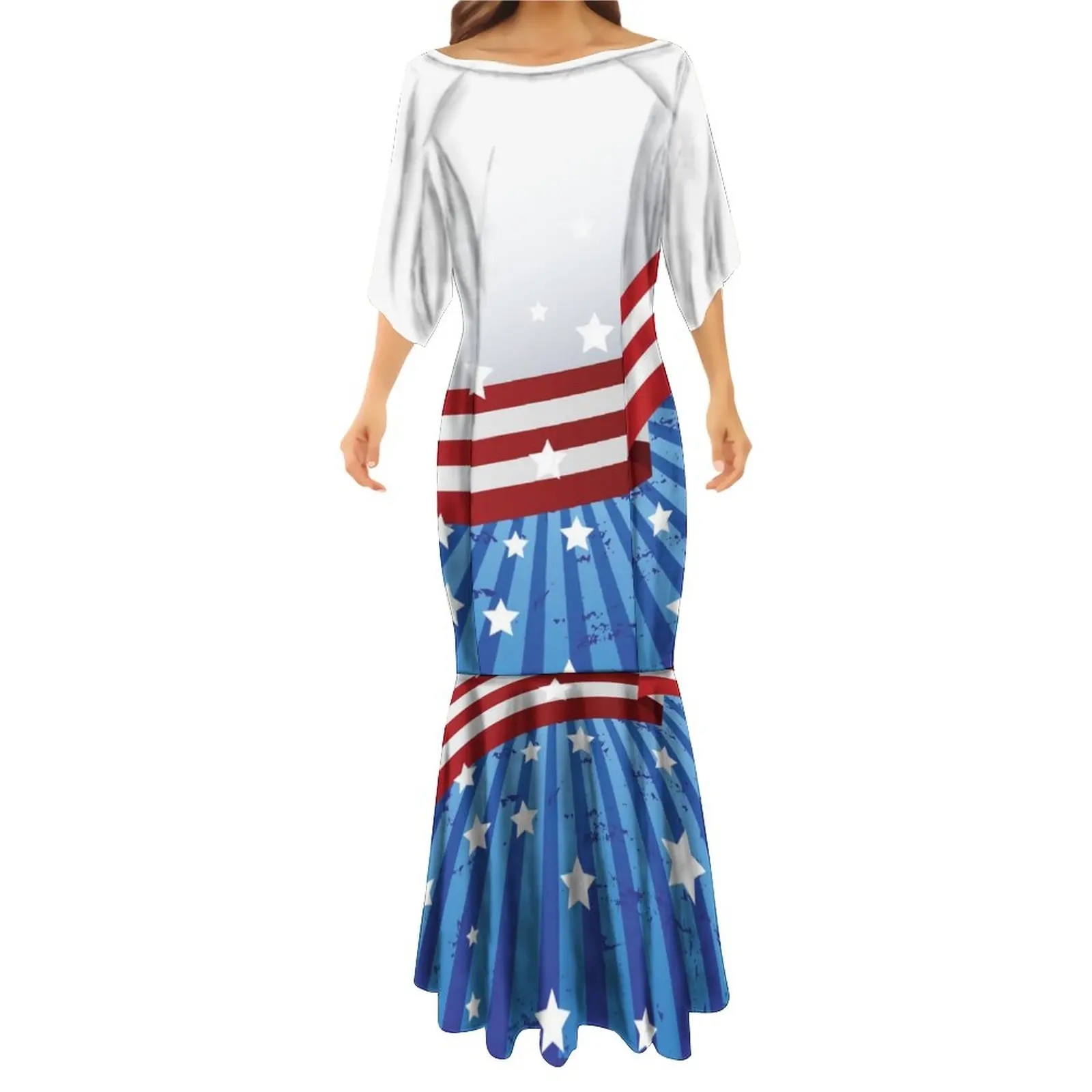 Lady Mermaid Dress American Independence Day Deess Sublimation Print mezza manica donna abito lungo a coda di pesce e camicia da uomo per l