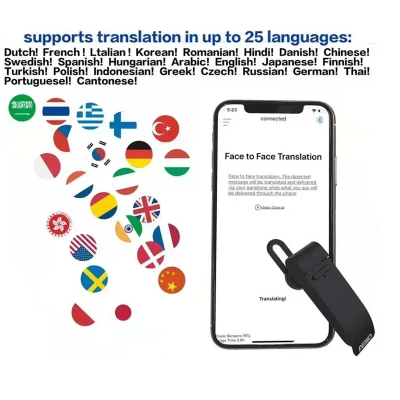 Tradutor de voz peiko 25 idiomas inteligente sem fio bluetooth traduzido fone de ouvido carro negócios handsfree fone de ouvido earpuds