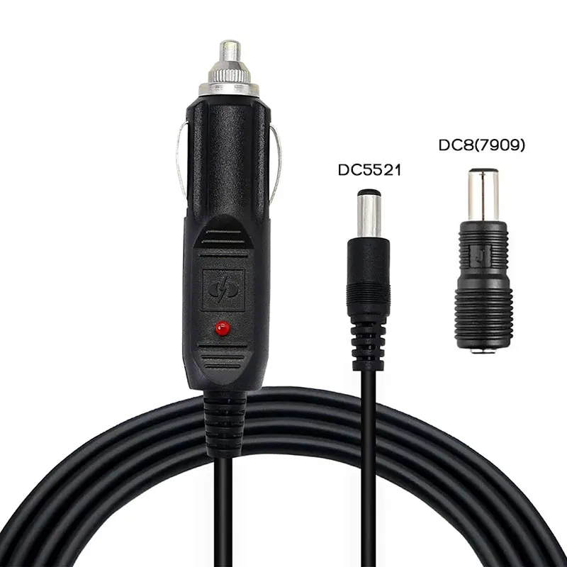 

1.5 Meters/5FT 12V 24V Car Cigarette Lighter to DC5.5x2.1mm Cable, with DC7.9x5.5mm(DC8/DC7909) Adapter for Power Station etc.