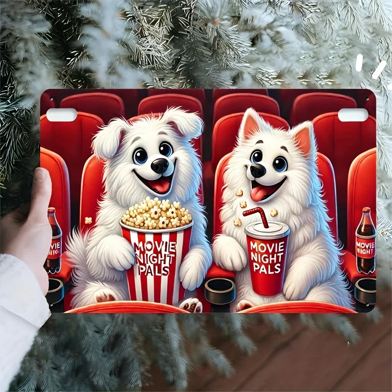 Vintage Cinema Wall Sign,  - Charming Cartoon Dogs Watching Movie Metal Poster, Retro Decor for Living Room, Bedroom, Kitchen,