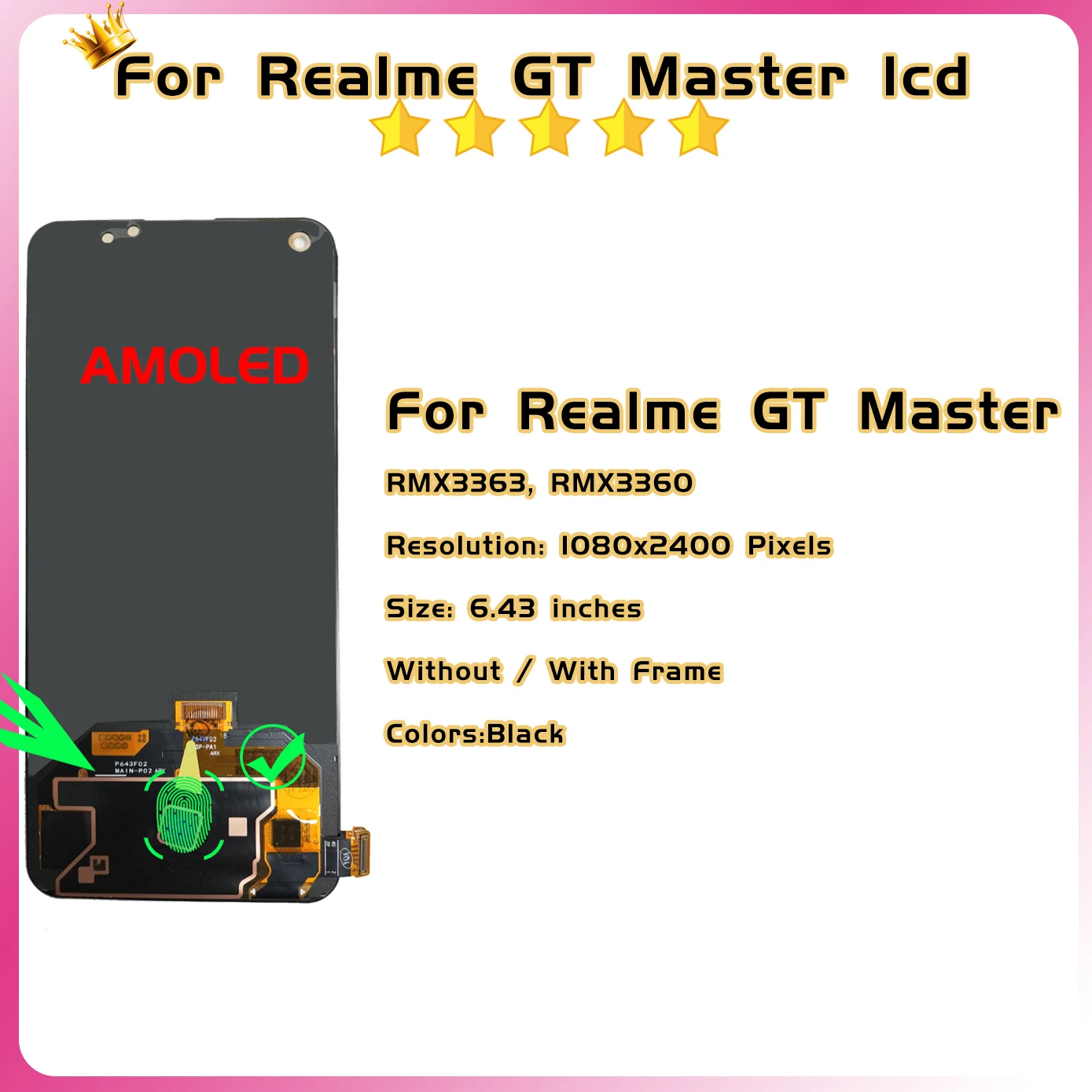 AMOLED For Oppo Realme GT Master RMX3363 RMX3360 Display Screen For Realme GT Master Edition Frame Touch Panel Digitizer Tested