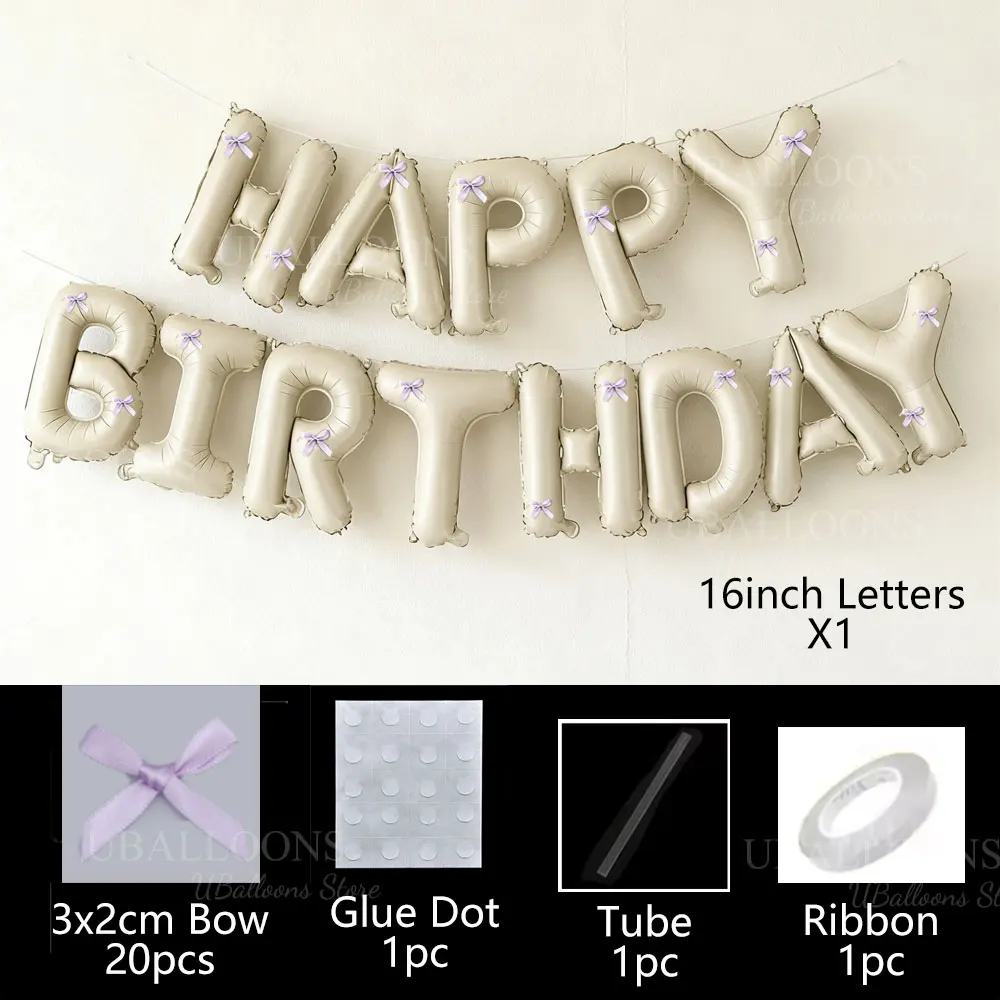 Cremefarbene Happy Birthday-Luftballons mit rosa Schleife, 40,6 cm, beige, „Happy Birthday“-Buchstaben, Ballonbanner für Schleife, Kokette, Geburtstagsdekoration – Detail 6