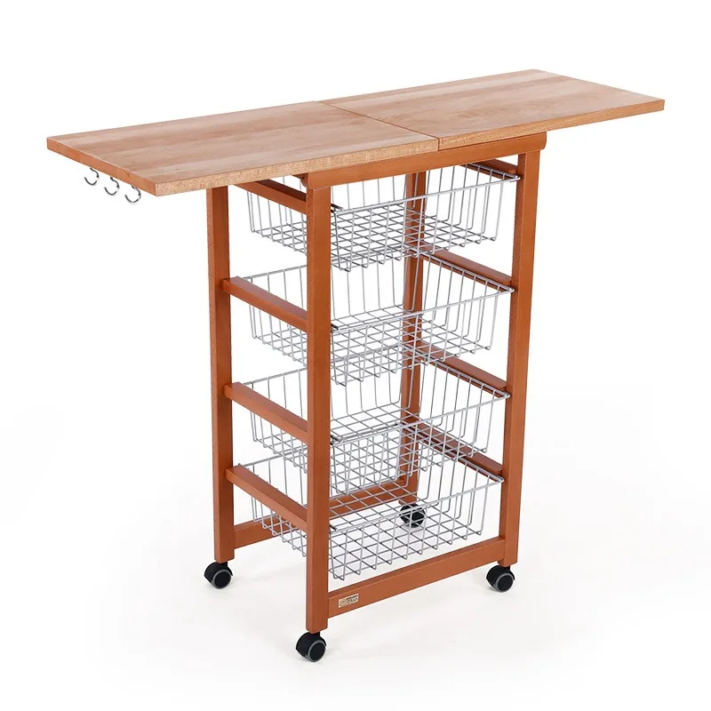 

Деревянная тележка для хранения, импортная кухонная тележка для фруктов и овощей, корзина для хранения, складная поверхность для хранения.