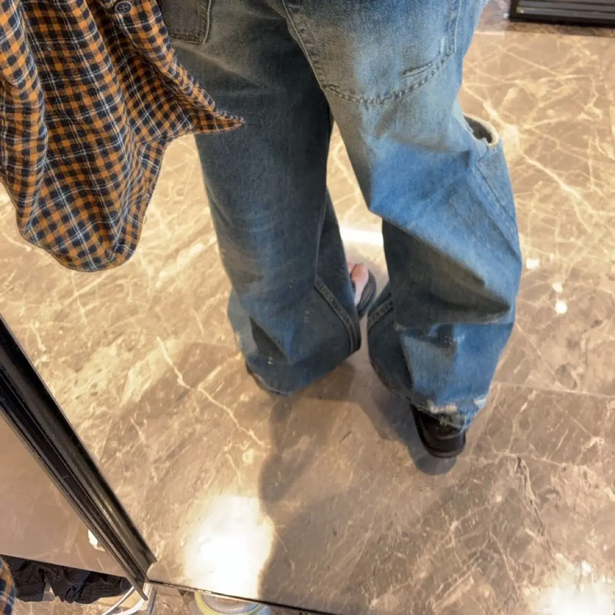 High Rise Ripped Wide Leg Denim Jeans for Women Irregular Cross Waist Distressed Loose Casual Trousers