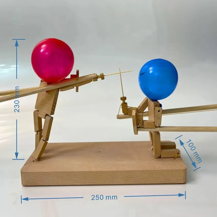 Globo de batalla de hombre de bambú con cabeza inflable, juego de fiesta de lucha de robots de madera de ritmo rápido para 2 jugadores y niños