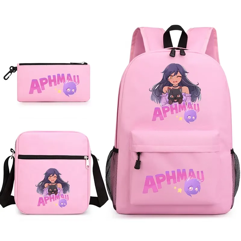 Aphmau Backpack School Bag Pencil Case Shoulder Bag Three Piece Set Fashion Game Cartoon Aphmau Pattern Teen Students Bags Cute