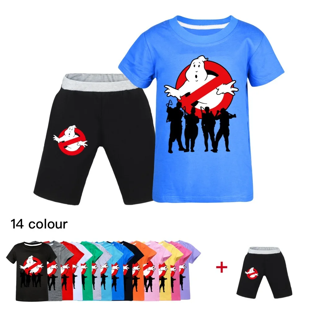 

New Ghostbusters Clothes Kids Summer Outfits Girls Short Sleeve T-shirts Shorts 2pcs Sets Boys Sportsuit Children's Sets 2140