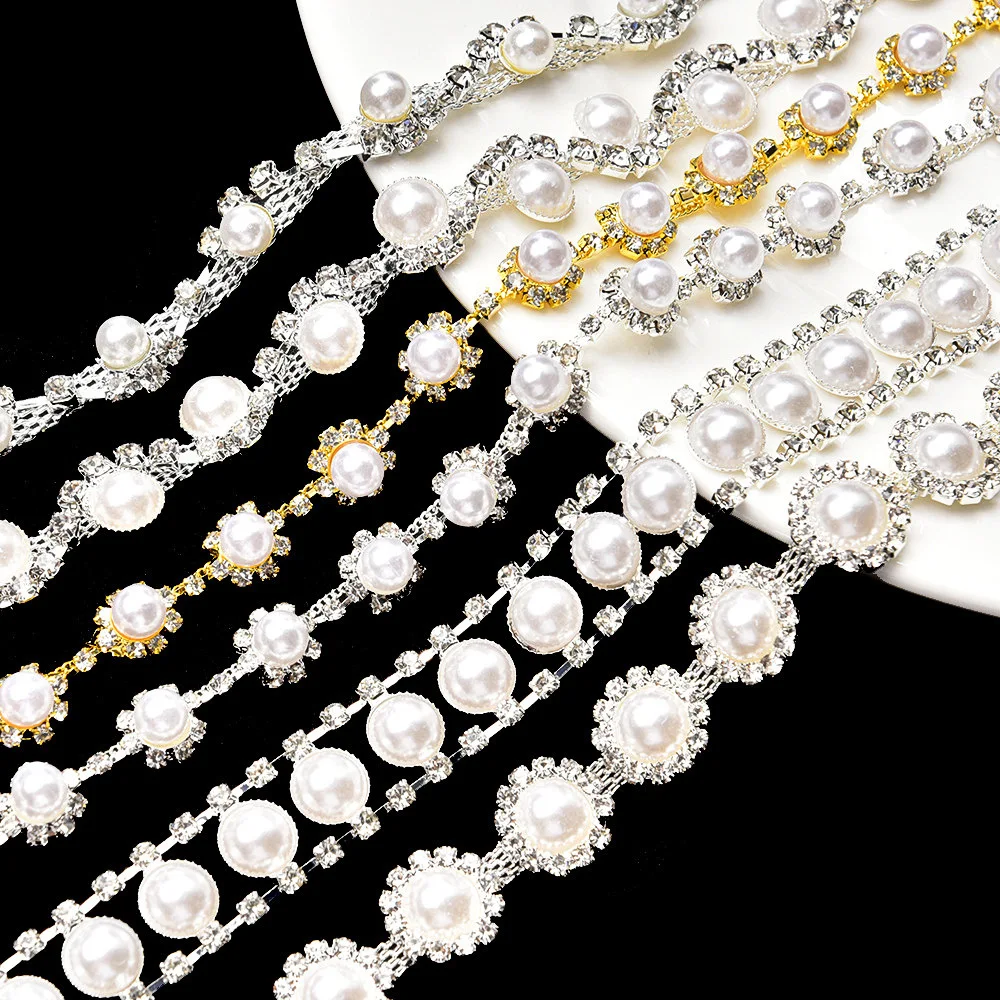 

Floral Pearl Rhinestone Chains & Claw Chain Sets for DIY Wedding Dress Hair Accessories, Bridal Craft Jewelry Making Supplies