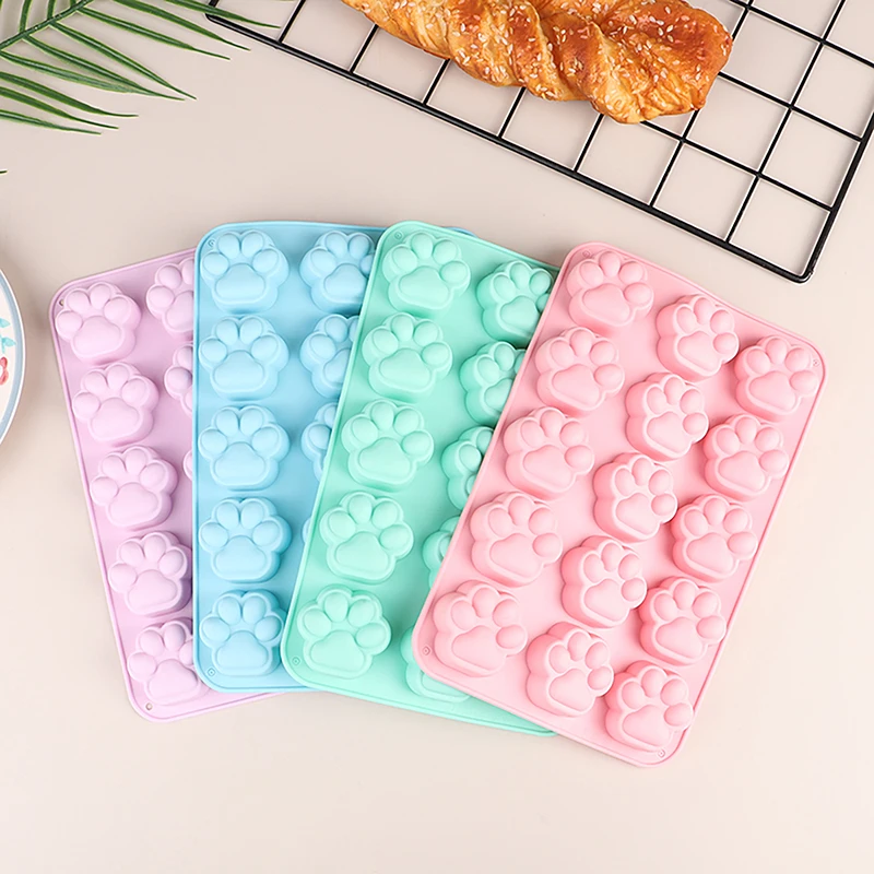 15 Holes Cat Dog Footprint Silicone Mold DIY Cake Molds Cookie Fondant Dog Cat Paw Pet Candy Cookie Jelly Ice Cube Mould