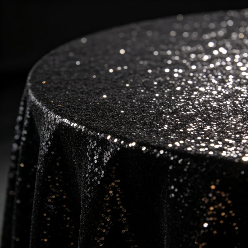 Black Glitter Sequin Tablecloth Round Fabric Cover for Wedding Birthday Party Banquet Home Dining Room Kitchen Decoration