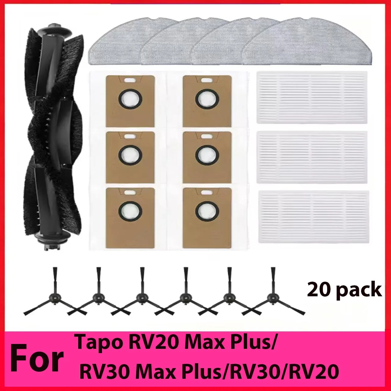 For Tapo RV30-Max Plus RV30-Max RV20-Max Plus RV20 Max Robot Vacuum Complete Accessory Kit With Main Brush Filters Mop Cloths