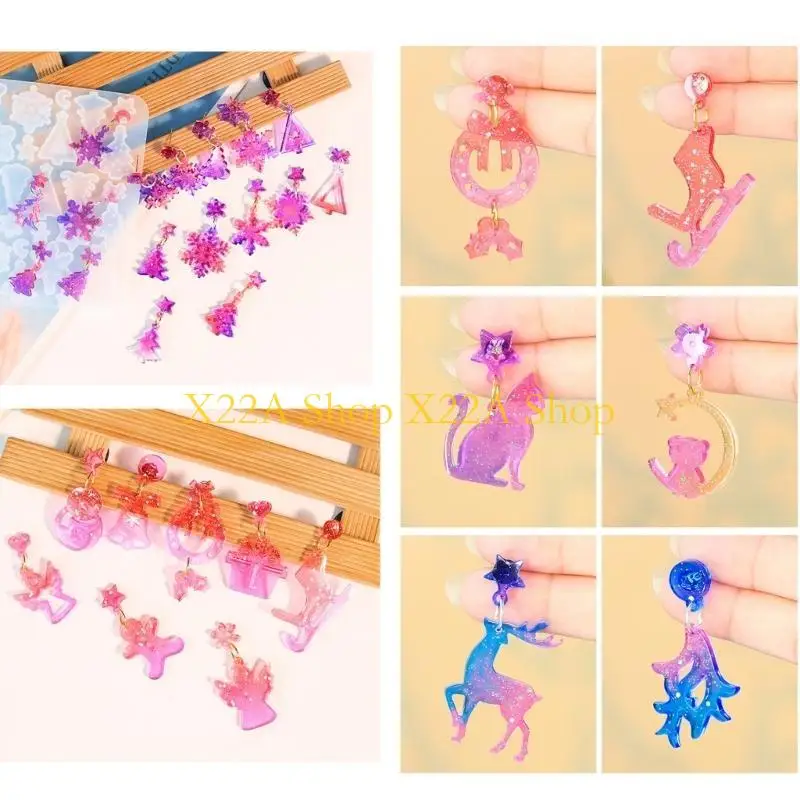 

Unique Silicone Molds for Christmas Earrings Creative Christmas Theme Silicone Mold Set for Resin Earring Accessories Craft