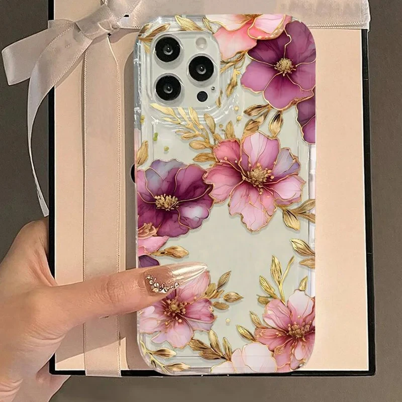 الكركديه الأزهار نمط جراب هاتف آيفون 16 15 14 13 12 11 برو ماكس XS X XR زائد Mini SE 2020 2022 الوفير فوندا