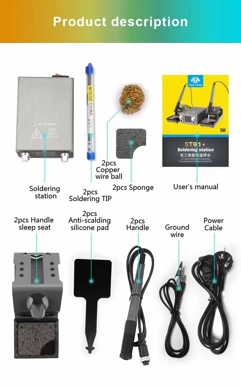 Origi OSS TEAM ST91 + stazione di saldatura 2 maniglie stazione di saldatura a temperatura costante intelligente/controllo automatico del sonno/PID