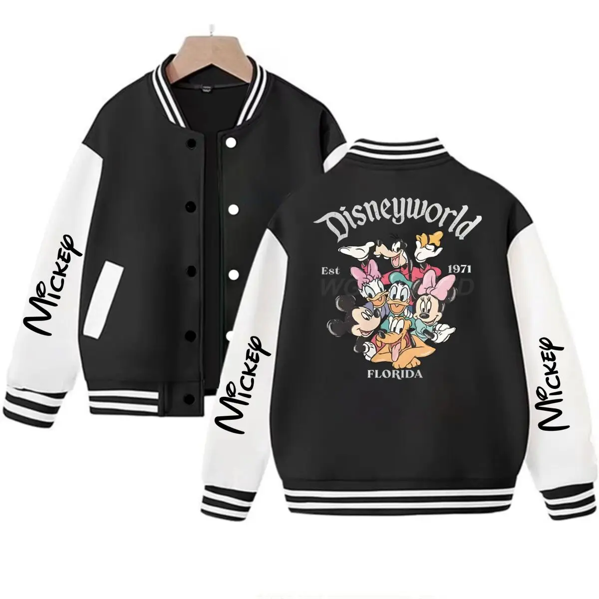 

Mickey Mouse Varsity Baseball Jacket Men Women Hip Hop Harajuku Jackets Kids Boys Girls Mickey Lover Uniform Coats Jackets
