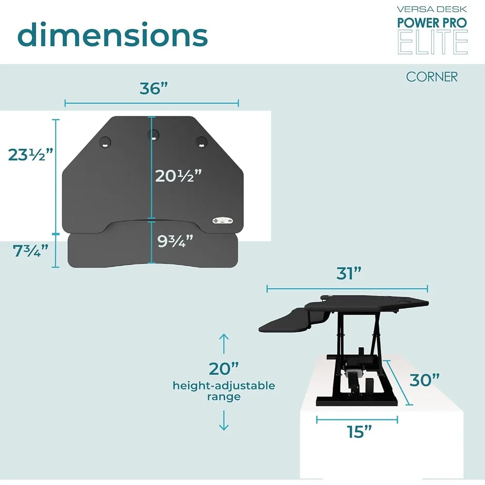 ® PowerPro Elite Standing Desk Converter, 36" Corner Electric Height Adjustable Desk Riser with Programmable App Control, Hold 8