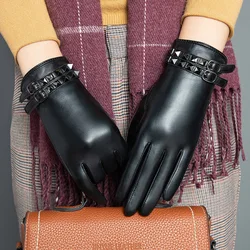 Genuine Leather Gloves Women Winter Warm Windproof Driving Cycling guantes mujer Top Layer  Real Sheepskin Gloves