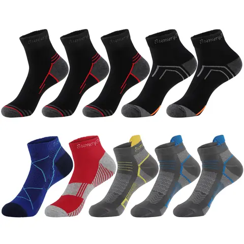 5 Pairs/Lot Mens Running Socks Casual Outdoor Sports Cotton Orange Red Stripes Compression Black 15 Styles Travel Hot Sale 2024