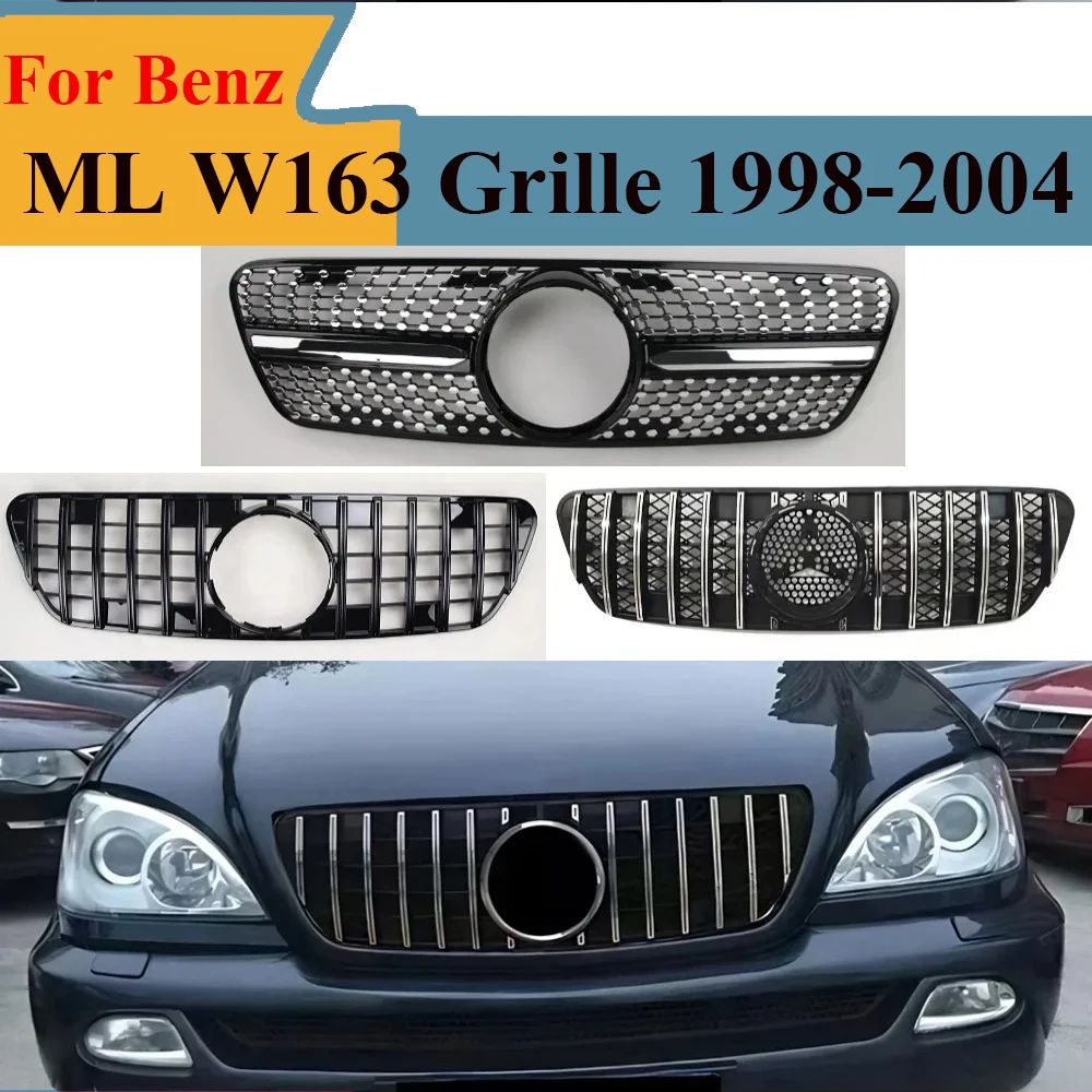 

For Mercedes W163 ML320 ML350 ML270 ML400 ML430 1998-2004 Diamond GT Style Front Bumper Grille Plastic Mesh Racing Grill Cover