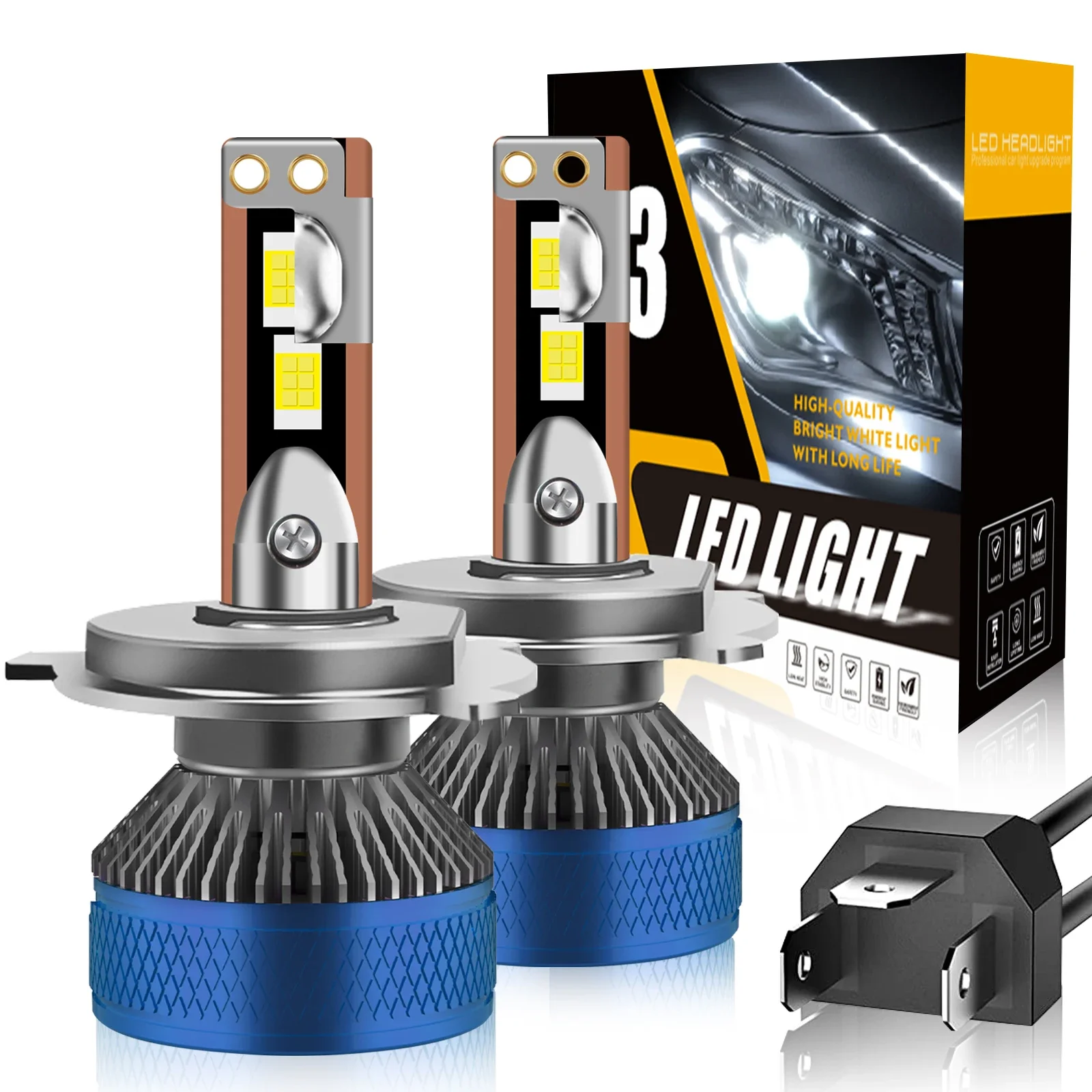 

2x NEW 60W H4 H7 Car headlights Canbus Led Bulbs H11 H8 H9 HB3 9005 HB4 9006 9007 9004 9008 H13 Two Copper Tubes Fog Light 12V