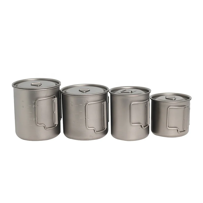 350ml/450ml/650ml/750ml Outdoor Camping Pot Cooking Picnic Pot Outdoor Cup Titanium Water Mug Cup with Lid Handle