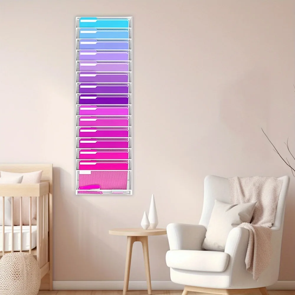 16 Tier Wall File Organizer, Wall Mounted Metal Grid File Organizer for Organizing Files, Folders, Letters and Magazines