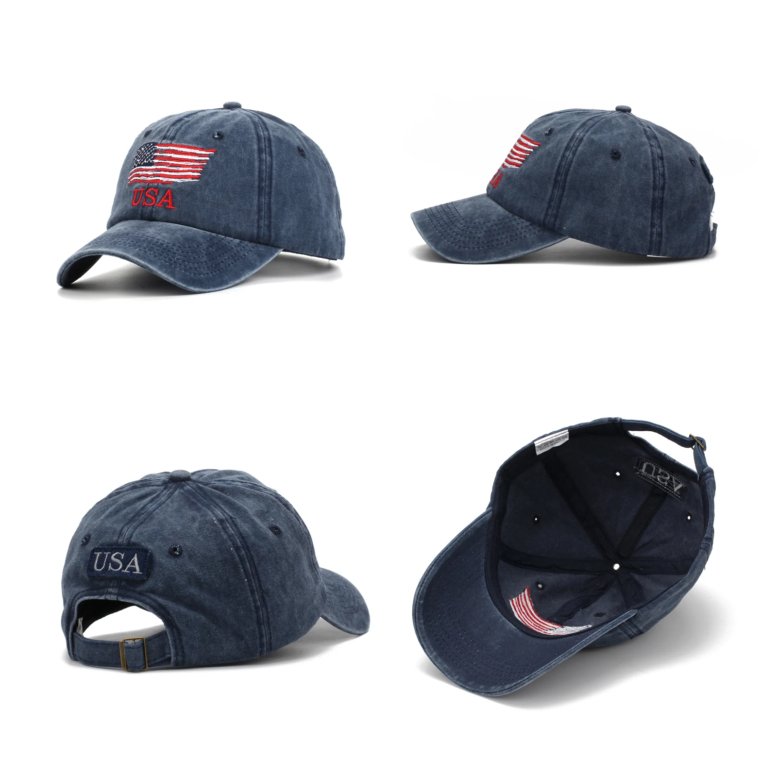 4 Colors Distressed American Flag Star Ball Cap Denim Baseball Cap Women Embroidery Letter Jeans Snapback Hat USA Hip Hop Cap