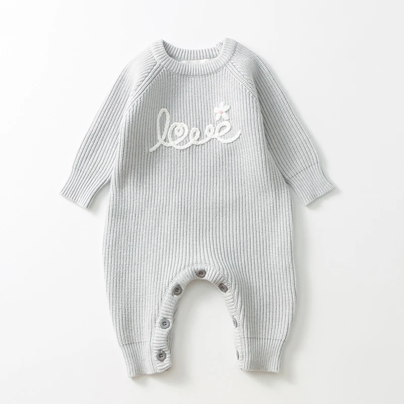 ربيع جديد 2026 ملابس 0-24 متر لحديثي الولادة والأولاد والبنات رومبير محبوك بأكمام طويلة مطرز بدلة قفز محبوكة للأطفال الرضع