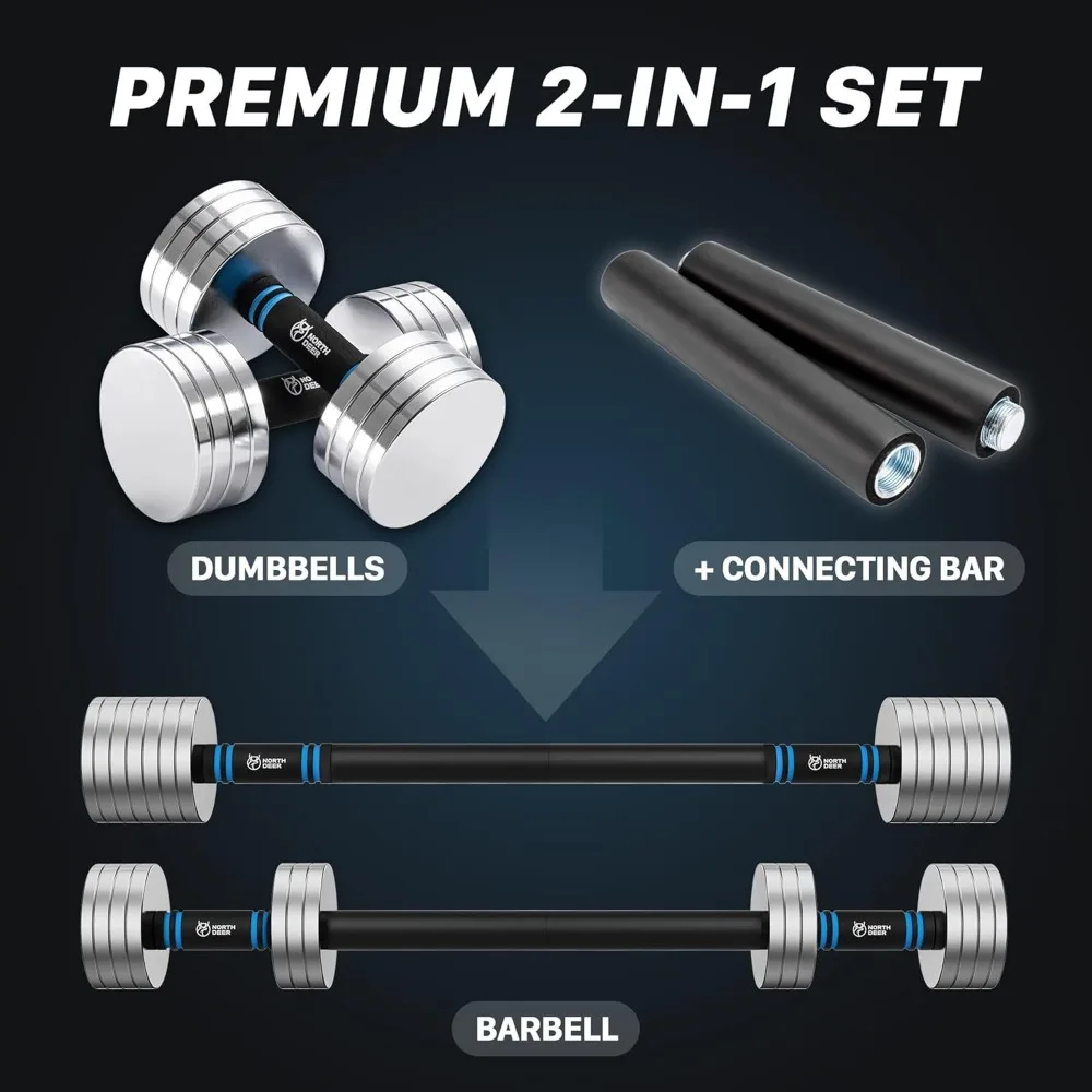 ded Adjustable Steel Dumbbells 40LB / 60LB - 2 in 1 Dumbbell Barbell Set for Home Gym Workout - Compatible with V1.0 Dumbbells