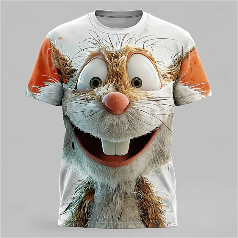 Funny Animal Graphic Print T-shirt Men Short Sleeve Tees Men's Summer T-shirts Horse Squirrel Graphic Tee Women Summer Clothes